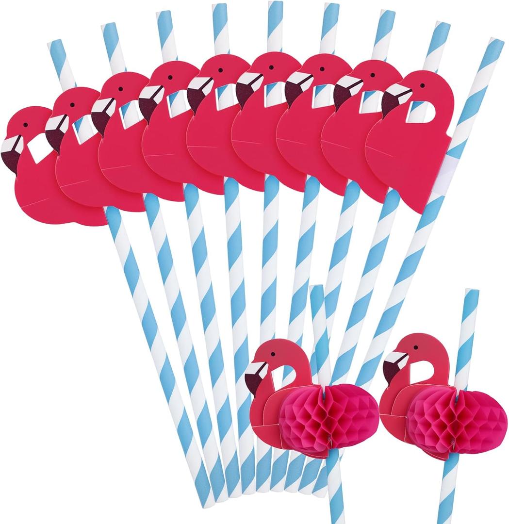 5 x HANSGO 50PCS Flamingo Straws, Flamingo Paper Drinking Straws for Tropical Luau Pool Party Supplies Table Decor Birthday Wedding Tableware Decoration