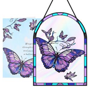 5 x Butterfly Acrylic Suncatcher Card for Window Decor, Acrylic Suncatcher Window Hanging Decor with Greeting Card, for Her Him