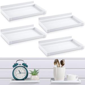Maitys 4 Pack 8 x 4.3 Inch Slatwall Shelves White Hanging Slatwall Accessories Plastic Slat Wall Shelves Organizer with Fence for Home Garage Office Display Boutique Supplies