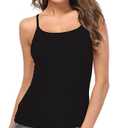Women Camisole with Built-in Bra Cup Strap Supportive Padded Tank Top Layering Cami Undershirt for Yoga (Black, L)