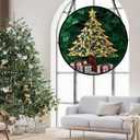 Stained Glass Window Hanging - Golden Christmas Tree Suncatcher for Doors Home Christmas Decoration Winter Sun Catcher Thanksgiving New Year Birthday Gifts for Women Men Mom Nana Girl 9.8 in (Green and Gold)