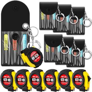 Jutom 12 Pcs Mini Tape Measure Keychain Bulk Mini Screwdriver Keychain Set Adult Tool Party Prize for Father's Men Gifts