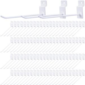Moxweyeni 100 Pack Slatwall Hooks Slatwall Accessories Slat Wall Hanging Pegboard Hangers Slat Board Display Hooks for Retail Garage Organization Gridwall, White(5.9 Inch)
