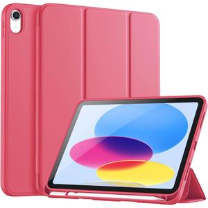 DJ&RPPQ Case for iPad (A16) 11th Generation 11-inch 2025, iPad 10th Generation 10.9-inch 2022, with Pencil Holder-[Auto Wake/Sleep] Slim Folding Stand Cover with Soft TPU Back Cover red
