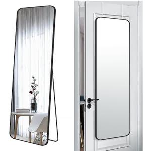 57x20 Door Hanging Full Length Mirror, Floor Stand (Height 5.7ft just Body in1.3ft) Wall Mounted Metal Frame Rectangle Dressing Mirrors for Bedroom Living Room 57 inch Black