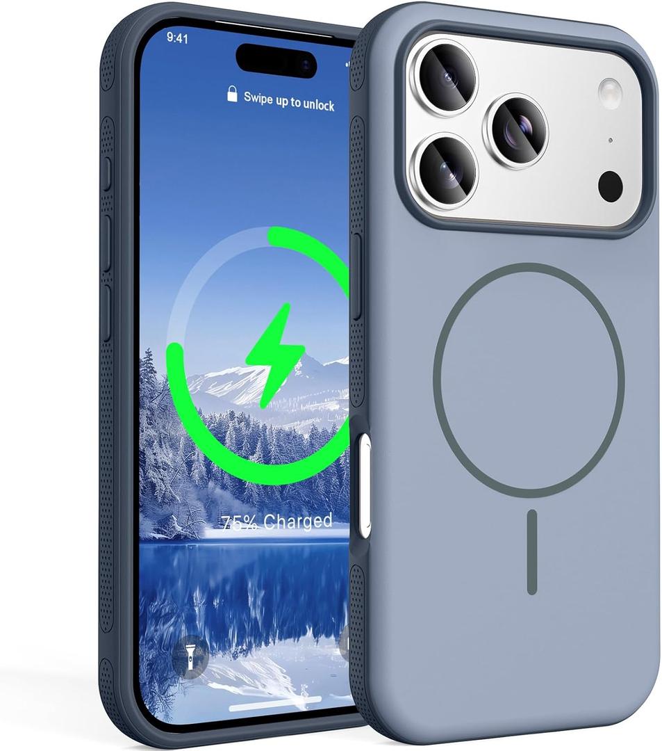 for iPhone 17 Pro Case, [Compatible with Mag-Safe] [Anti-Slip Edge Design] [Military Drop Protection] Heavy Duty Shockproof Hard Back Protective Phone Case - Blue