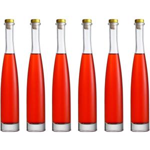 Maypink Clear Glass Bottle 6 Pack 12 oz (375 ml) with Cap Hot Sauce Oil Jam for Beverages Oils Kombucha Kefir Vinegar Beer Airtight Caps and Leak Proof Lids Shrink Film (Plump-12 oz)
