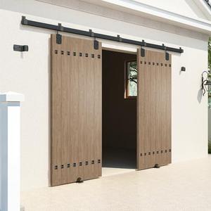 HARDJULAN 12FT Heavy Duty Box Rail Exterior Sliding Barn Door Hardware Kit, 450 lbs Capacity, Black Powder Coated Finish, Kit for Outdoor, Fit MAX 2 Door Width 72in