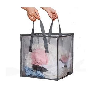 Pop Up Laundry Baskets - Mesh Collapsible Laundry Hampers Storage with Handle - Foldable for Washing Storage, Great for The Kids Room, College Dorm, Travel Organizer (Grey)