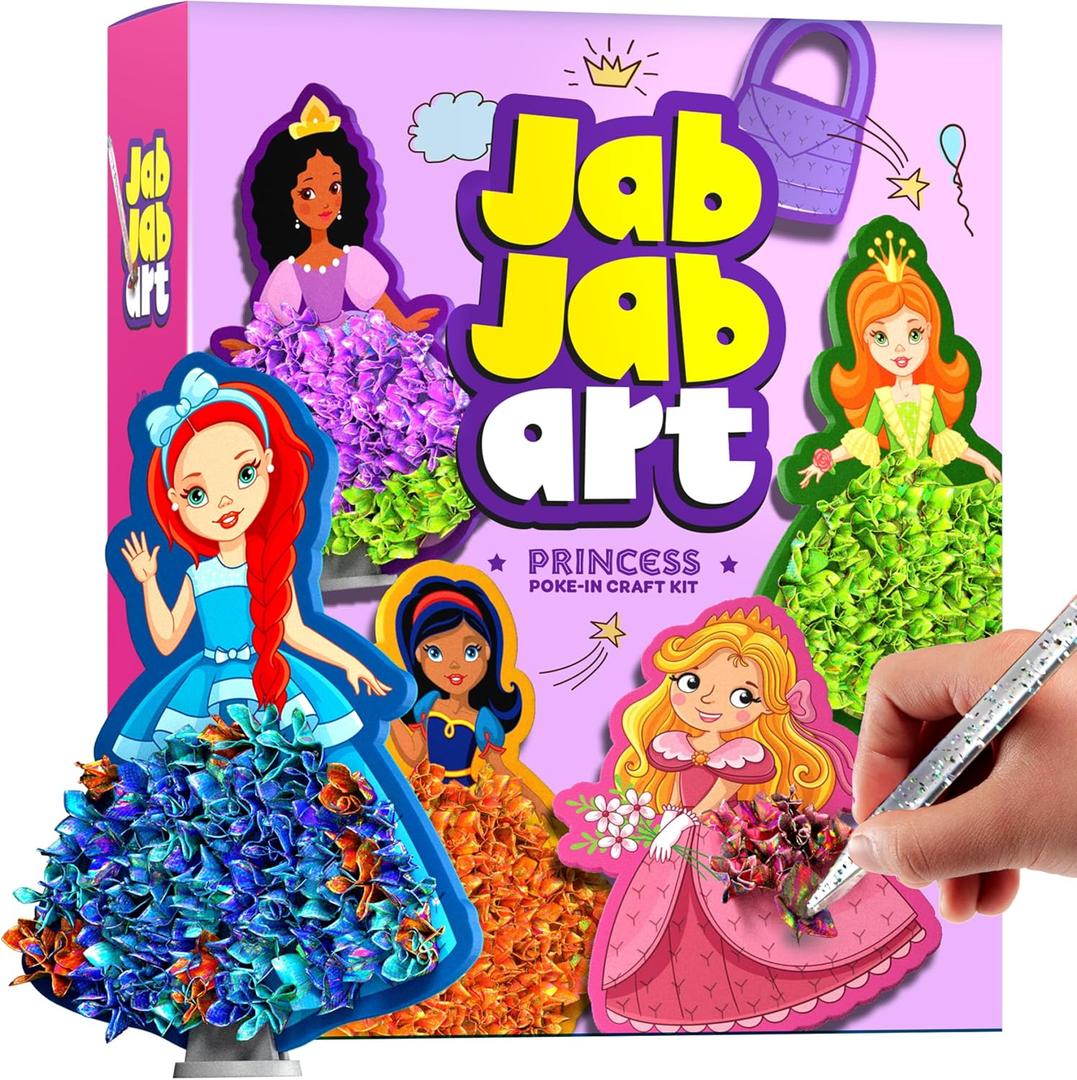 Dan&Darci Jab Jab Art Magical Princesses Kit - Gifts for 5 Year Old Girls - Arts and Crafts for Kids Ages 4-8, 4-6 - Mess-Free Craft - Birthday Gift Ideas for Girls Ages 4, 5, 6, 7, 8, 9