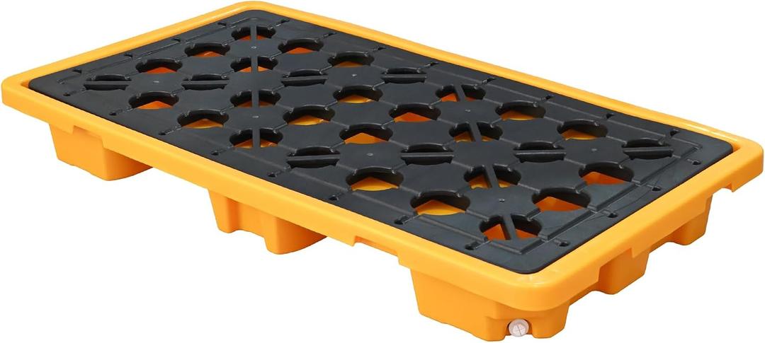 Spill Containment Pallet with Drain 26x14x4.7in 5.3Gal Capacity Spill Control for Countertop lab Chemical Containers Tabletop Garage Modular Nestable Easy (51x27x6in)