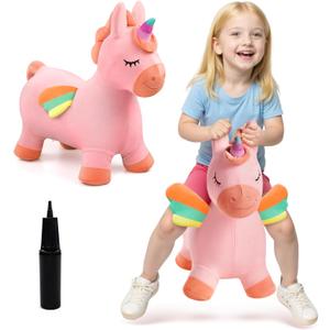 EVERICH TOY Bouncy Horse Unicorn Toys, Inflatable Bouncing Animal Hopping Toys, Outdoor Indoor Ride on Bouncer, Boys Girls Birthday Gift for 18 Month 2 3 4 5 6 Year Old Kid- Plush Unicorn Toy