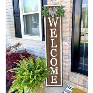 Surfapans Welcome Sign for Front porch Standing 45"X9"Large Wood Frame Outdoor Tall Welcome Signs Vertical Decor for Farmhouse Rustic Home Modern Outside Front Door Wall Decorations (White Wood)