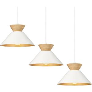 ELYONA 3 Pack Modern Pendant Light Fixtures Solid Wood Ceiling Hanging Lamp Matte White Metal & Gold Inner Finish Nordic Pendant Light for Farmhouse Kitchen Island Dining Room Bedroom Living Room