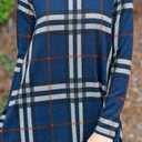 MIROL Women's Long Sleeve Plaid Color Block Casual Swing Loose Fit Tunic Dress (Blue, XL)