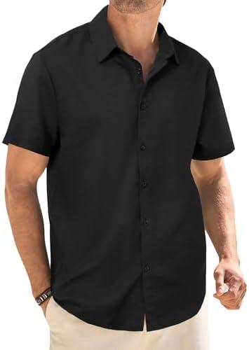 HOTake Men's Casual Linen Shirts Short Sleeve Button Down Summer Beach Vacation Wedding Shirts, Size: XXL