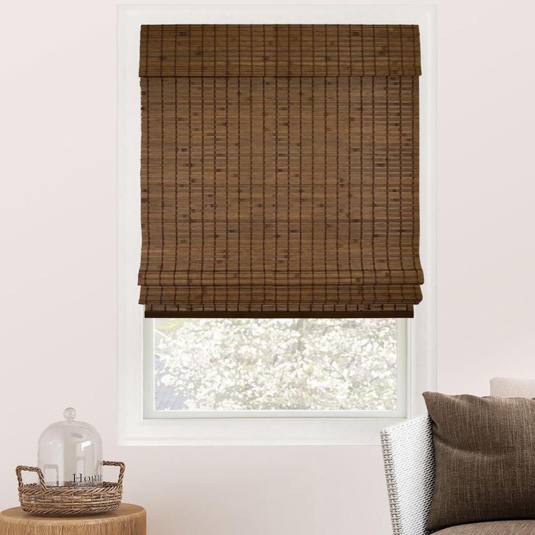 CHICOLOGY Bamboo Roman Shade, Cordless Light Filtering Woven Wood Window Treatment for Living Room, Dining Room, Kitchen & Office, Natural Bamboo Blinds for Boho Coastal Decor, Pinecone, 47"W x 64"H