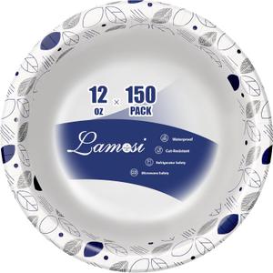 150 Counts 12 oz Paper Bowls, Heavy Duty Soak Proof Paper Bowls, Microwave Safe, Disposable Bowls Bulk for Breakfast, Lunch, and Dinner Meals
