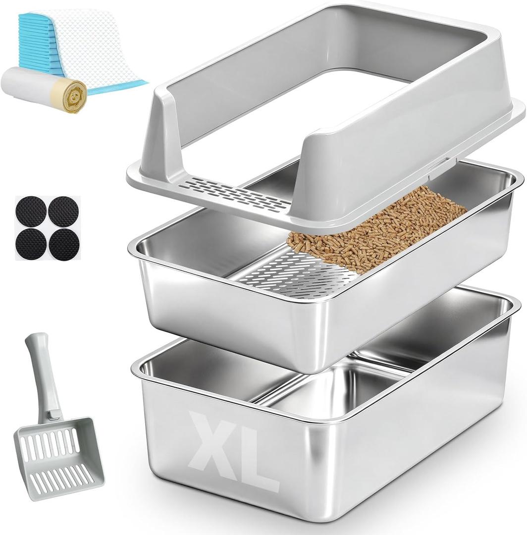Stainless Steel Sifting Litter Box, XL Litter Boxes for Pine Pellets,Size: Sifting-XLarge