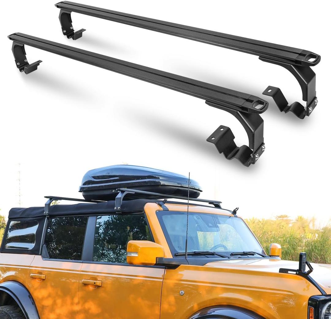 Heavy Duty Roof Racks Cross Bars Compatible with for Ford Bronco Soft Top 2/4 Door 2021 2022 2023 2024 2025 2026 Aluminum Rooftop Crossbars Rails Luggage Racks Ski Bike Snowboard Cargo Carrier