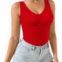 MANGOPOP Women's Deep V Neck Tank Top Bodysuit Sexy Thong Double Lined Body Suit Sleeveless Backless Plunge Going Out Tops, XXL
