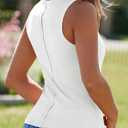 Imily Bela Womens Ribbed Tank Tops Summer Slim Fit V Neck Tops Casual Basic Knit Sleeveless Shirts (White, L)