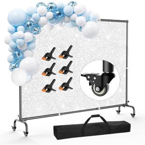 10x7.5ft Backdrop Stand with Wheels, Heavy Duty Back Drop Adjustable Photo Backgound Support Kit, Moveable Banner Frame for Parties/Photography/Wedding/Studio