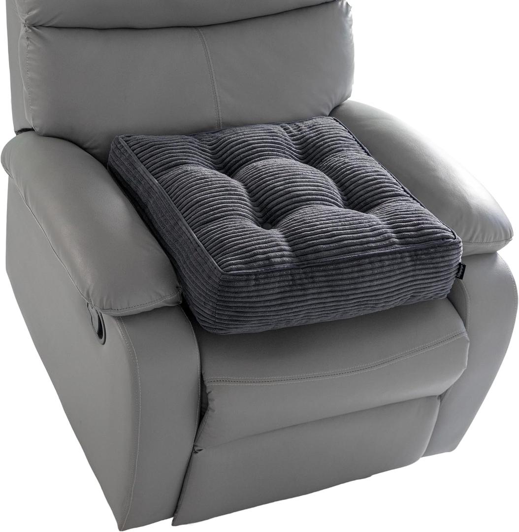 HIGOGOGO Tufted Corduroy Recliner Seat Cushion for Elderly, High Density Foam Large Square Seat Cushion for Recliner Chair, Floor Pillow, Office Chair, Car, No Pressure on Thighs, 20x20x4