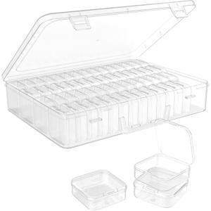 Portable Bead Organizer, 60Pcs Small Clear Storage Boxes with Hinged Lid and Large Craft Case with Handle, Mini Plastic Containers for Jewelry Making Diamonds Arts Screws Seeds Small Parts
