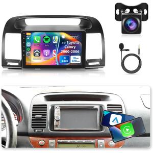 Android Car Stereo for Toyota Camry 2000 2001 2002 2003 2004 2005 2006 Wireless Carplay Android Auto, Rimoody 9'' Touchscreen Car Radio with Mirror Link, Bluetooth/WiFi/GPS/FM/HiFi/SWC+Backup Camera