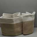 2 PACK Goodpick Woven Storage Baskets for Organizing, Blanket Basket Living Room, Rope Baskets for Storage, Rectangle Toy Basket With Handles, Brown and White, 18 x 14 x 12 Inches