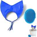 Cat Shower Cap and Bath Brush set, Cat Ear Cover and Grooming Bathing Brush for Cats Puppy Small Dogs, Cat Ear Protection Stuff, Small Dog Cat Bathing Supplies, Pet Accessories (Blue)