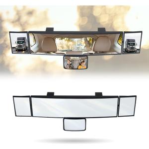 15" Rear View Mirror with Baby Mirror,Car Panoramic Rearview Mirrors Extender,Clip on Large Wide Angle Rear View Mirror for Truck Car and SUV (White) (15" Square Corner)