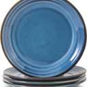 Hasense Dessert Plates Set of 4, 8 Inch Porcelain Salad Dinner Plates Set for Kitchen, Flat Serving Dishes for Appetizer, Pasta, Side Dish, Snack, Microwave and Dishwasher Safe, Blue