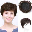 Natural Curly Hair Topper Replacement Hairpiece 13x13cm Short Clip in Wavy Human Hair Topper for Women with Thinning Hair/Loss Darkest Brown Color