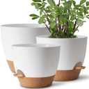 Plant Pots 12/10/9 inch Set of 3, Self Watering Flower Pots Indoor Outdoor, Planters with Drainage Hole Saucer Reservoir, White