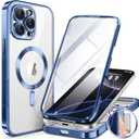 BERFY Magnetic for iPhone 16 Pro Max Case 6.9", [Compatible with Magsafe] Built-in 9H Tempered Glass Screen Protector & Upgraded Camera Protection, Full-Body Plating Phone Case for 16 ProMax, Blue