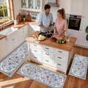 Boho Kitchen Rug Set, 3pcs Non Slip Bohemian Kitchen Rug, Washable Kitchen Floor Mat, Indoor and Outdoor Entryway Floor Mat, Foot Mat, Living Room Area Rug, Home Decoration (Blue & Beige)