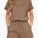 IWOLLENCE Womens 2 Piece Sets Summer Lounge Set Casual Short Sleeve Round Neck Tops and Elastic Waist Short Outfits Tracksuit 2XL