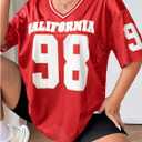 WDIRARA Women's Plus Size Football Jersey Shirts Oversized T Shirt Graphic Letter Print V Neck Short Sleeve Streetwear Top (XXL)