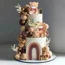 33Pcs Bear Cake Topper Boho Rainbow Cake Decorations with Beige Brown Bears Pearl Balls Rainbow Cake Pick for Boy Girl Baby Shower Gender Reveal Wedding Birthday Party Supplies