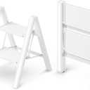 GameGem 2 Step Ladder, Folding Step Stool with Wider Pedal, Anti-Slip Feet & Non Slip Stripes, Aluminum Sturdy Material, 300Lbs Capacity, Elegant Look of Modern White Better Matches Your Home