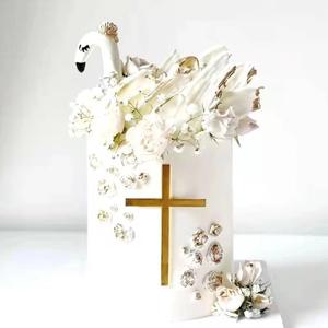 SUVO 10-Piece Set, Gold Cross Cake Toppers, 3.82"" x 5.59"" Each, Baptism First Holy Communion Cake Topper