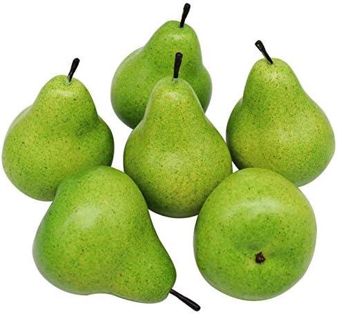 D-Seven 6pcs Fake Pear Artificial Fruit Faux Pears for Home Shop Supermarket Props Or Decoration(Green)