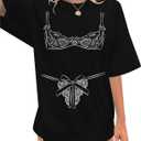 Womens Novelty Shirt Oversized Tshirt Graphic Tees Crew Neck Casual Short Sleeve Loose Fit Tops (Black, L)