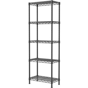 SINGAYE 5 Tier Shelf Wire Shelving Adjustable Storage Shelves Rack Standing Units for Kitchen Closet Laundry Bathroom Organizers Metal Pantry Narrow Mesh Gaps 10" D x 16" W x 55" H Black
