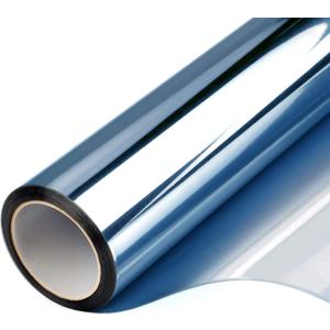 Filmgoo Window Privacy Film One Way Daytime Mirror Tint Treatments UV Heat Control Vinyl Stickers Sun Block Glass Paper Door Covering Reflective 35.4 Inch x 6.5 Feet Blue Silver