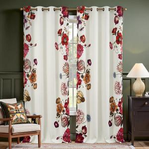 jinchan Hannah Floral Blackout Curtains with Retro Vintage Flower Print Drapes for Bedroom Living Room Fall Decor Winter Window Curtains Room Darkening 96 Inches Length 2 Panels with Grommet Eggshell
