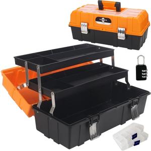 16.5-Inch Tool Box Organizer 3-Layer Multiplication Plastic Storage Toolbox with Portable Handle Perfect for Home Office Car Trunk Fishing