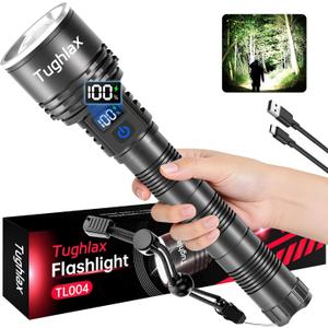 Rechargeable Flashlights High Lumens, 90,000 Lumens Super Bright LED Flashlight Tactical Flashlight with LCD Digital Display, 5 Modes Zoomable Waterproof Powerful Handheld Flashlight for Home